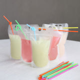 Translucent Stand-Up Plastic Smoothie Drink Bags with Straws - Convenient and Stylish Event Decor
