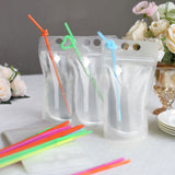 Translucent Stand-Up Plastic Smoothie Drink Bags with Straws - Bulk Juice Pouches for Every Event