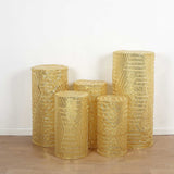 Elevate Your Event with Gold Sequin Mesh Cylinder Pedestal Covers